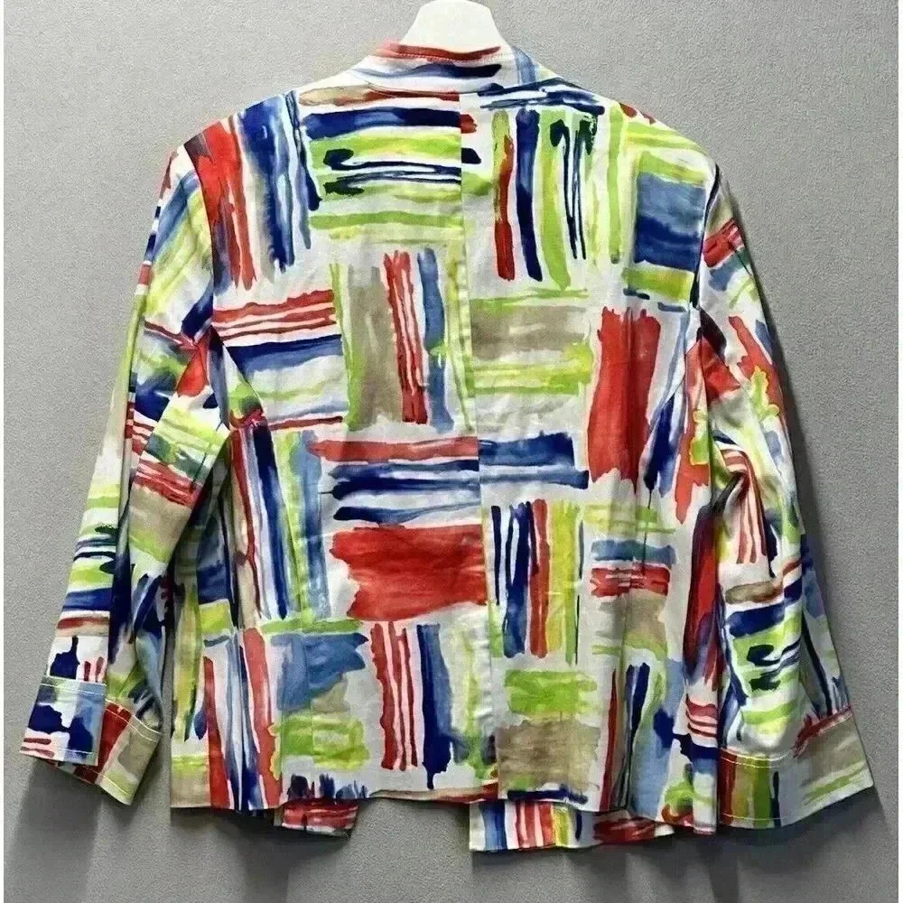 Vintage ERIN LONDON Women's Sz XL Rainbow Water Color Open Front Cardigan Jacket